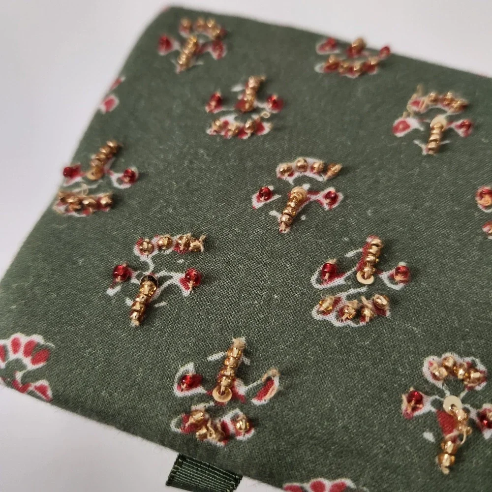 Embellished Trinket Jewelry Box Storage Sage Green with Floral Beads‎ NEW
